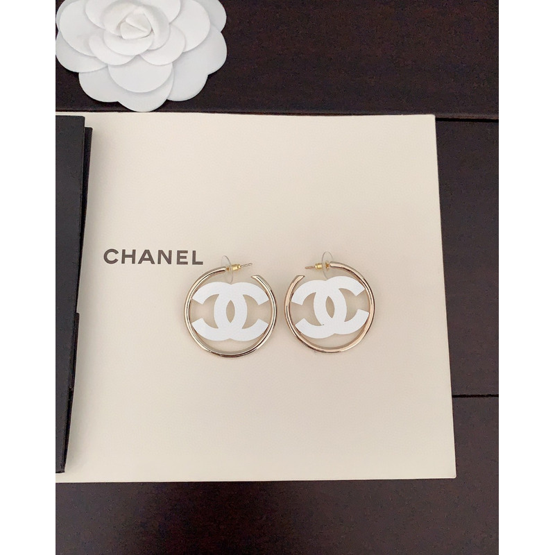Ch*el cc hoop earrings white and gold