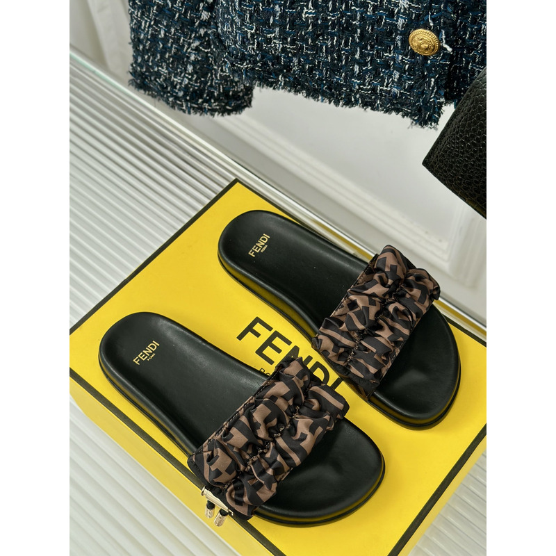 F**di feel satin slides brown