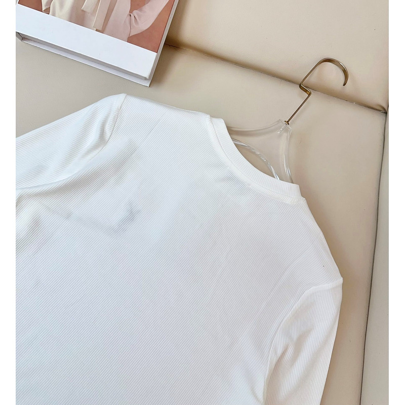 Saint Laurent Printed Logo Slim-Fit Long Sleeve T-shirt in Cotton White