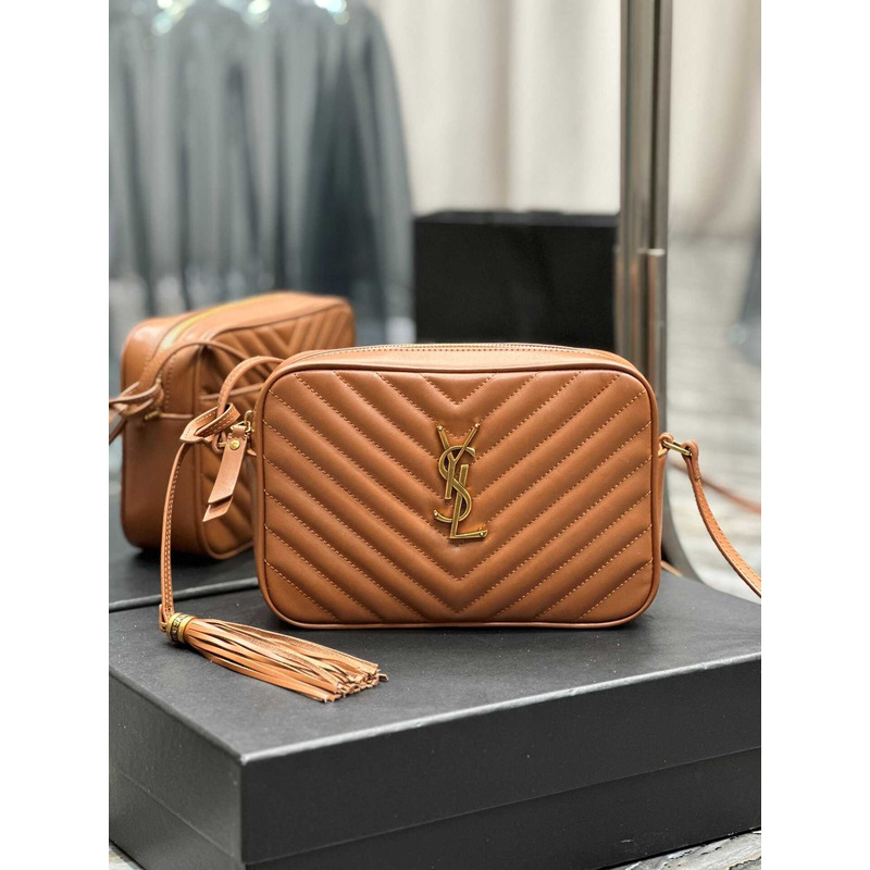 Saint Laurent Calfskin Matelasse Monogram Lou Camera Bag Cinnamon