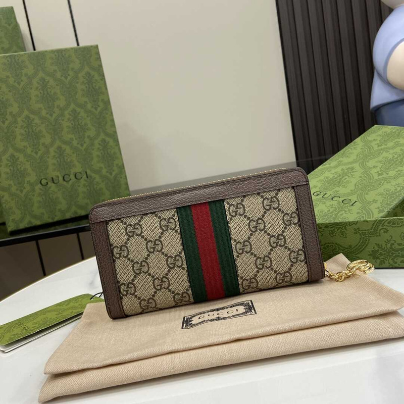 G*u*i ophidia gg canvas & leather zip around wallet brown