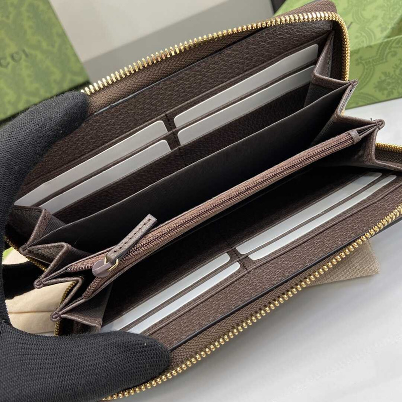 G*u*i ophidia gg canvas & leather zip around wallet brown