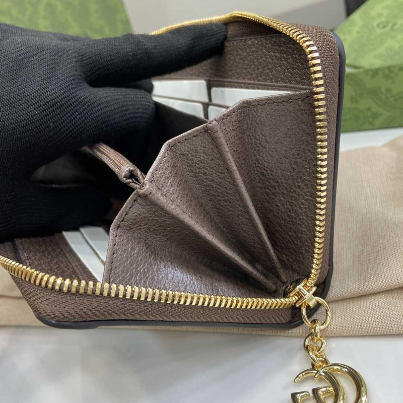 G*u*i ophidia gg canvas & leather zip around wallet brown