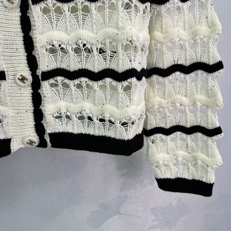 Ce**e knitted hollow long sleeve white&black
