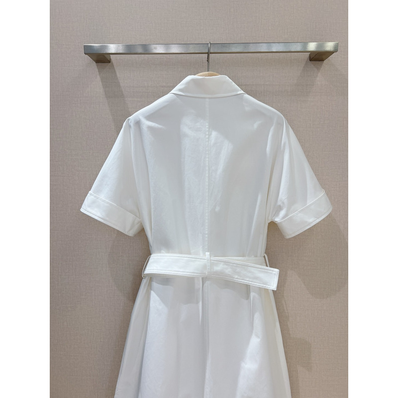 D*or belted shirtdress ecru cotton and silk poplin white