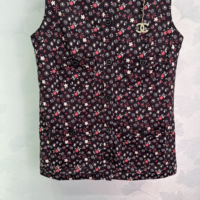 Ch*el top printed cotton black&multicolor