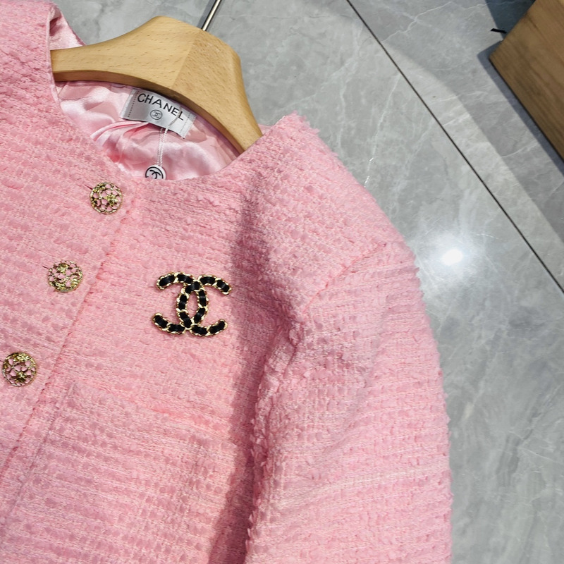 Ch*el jacket cotton tweed pink