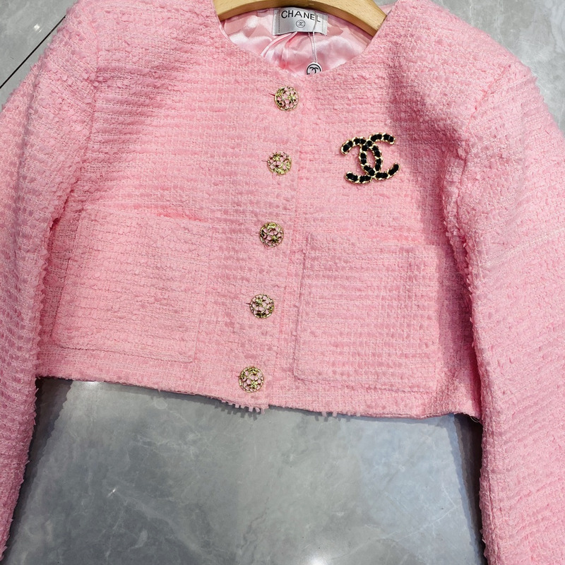 Ch*el jacket cotton tweed pink