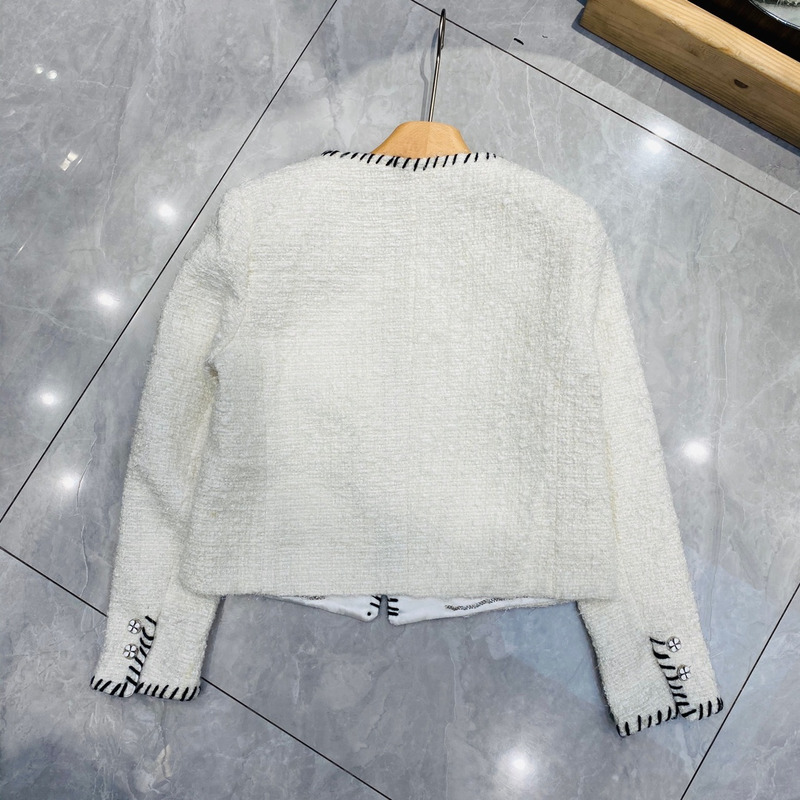 Ch*el logo embroidered short jacket pure white