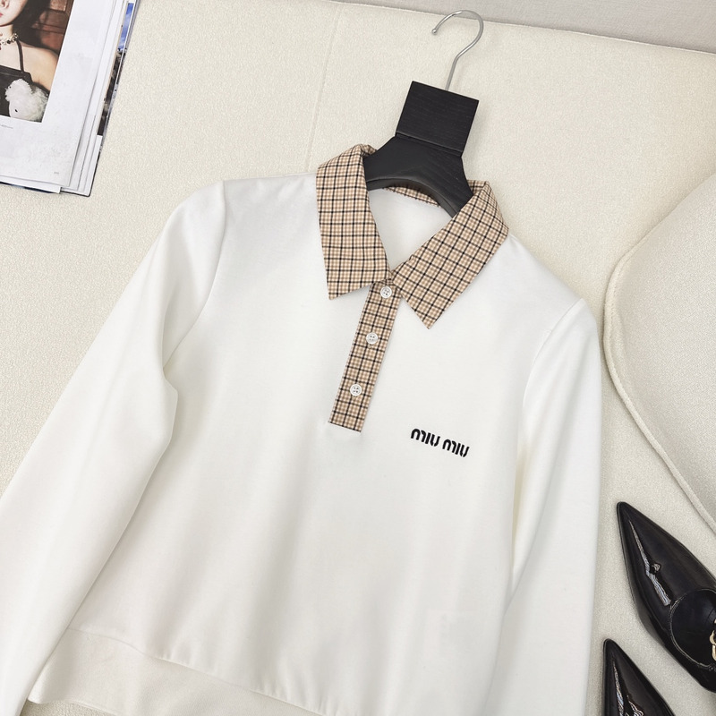 Miu Miu Logo Long-Sleeved Polo Shirt And Pleated Skirt Suit White&Brown