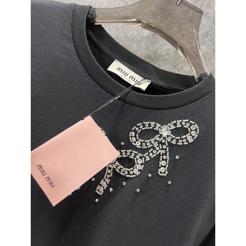 Miu Miu Embellished Bow Long Sleeves Cotton Black