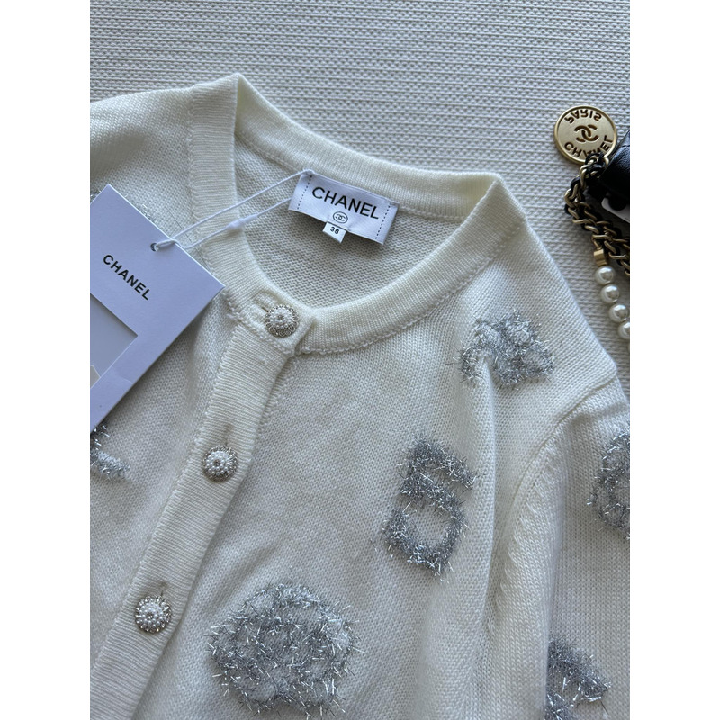 Ch*el camellia cardigan in white