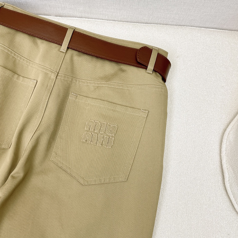 Miu Miu Logo Pocket Suit Pants In Khaki