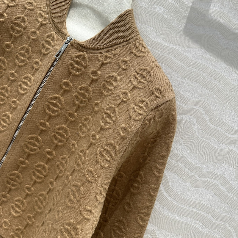 H**mes torsades cliquetis unies zipped jacket in brown