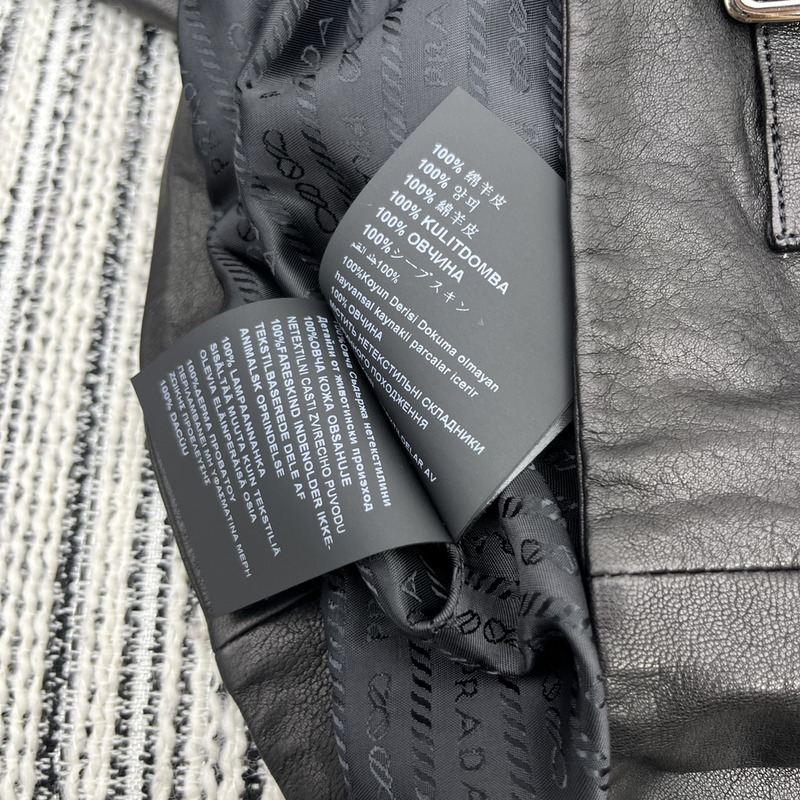 Pra*a collarless leather jacket black