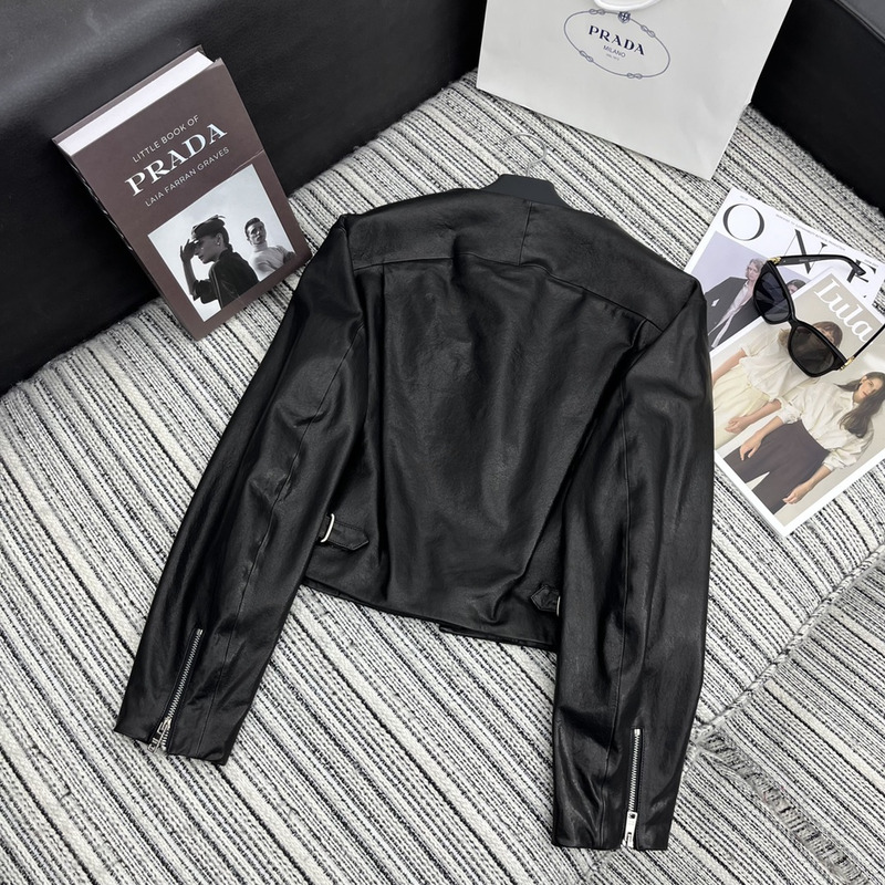 Pra*a collarless leather jacket black