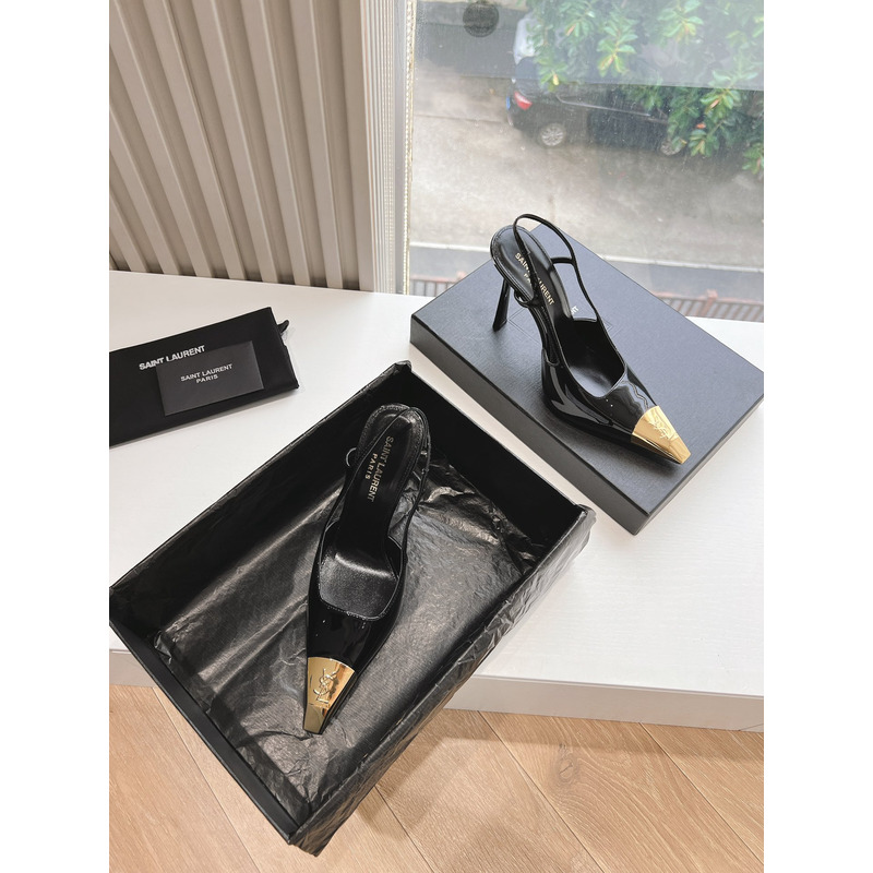 Saint Laurent Jeanne Slingback Pumps In Smooth Leather Black