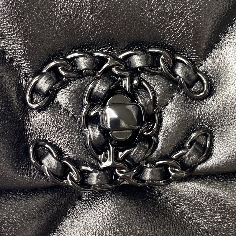 Ch*el medium lambskin 19 flap satchel black