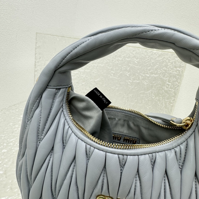 Miu Miu Wander Matelassé Nappa Leather Half Moon Bag Blue