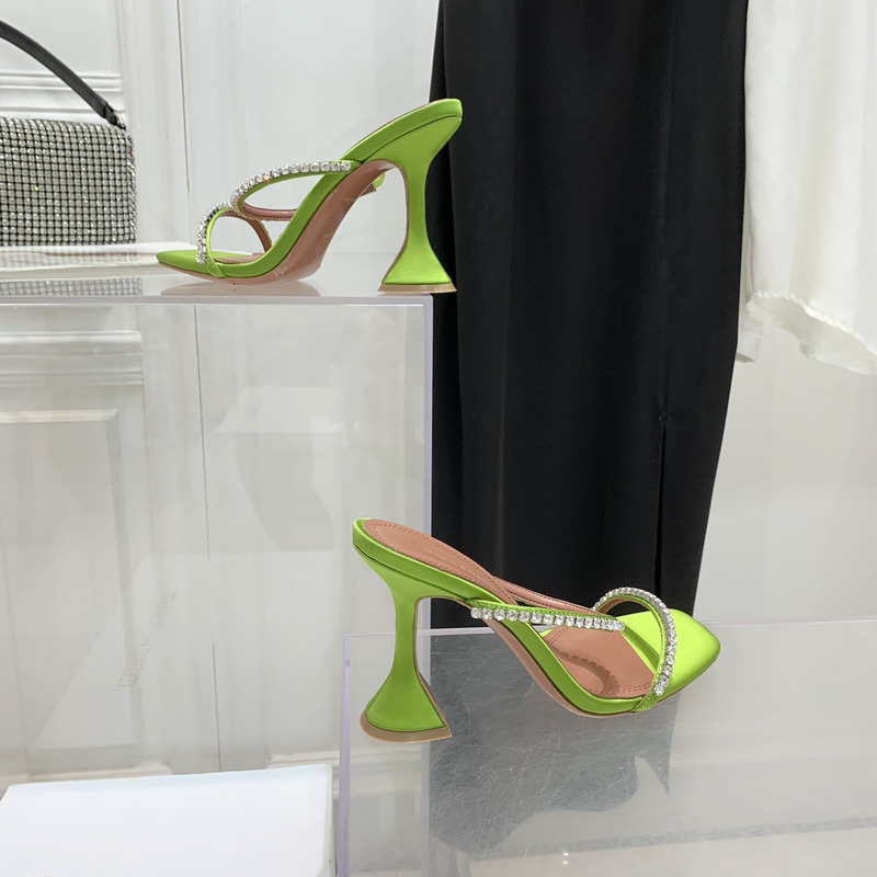 Amina Muaddi Gilda Slipper Green and White Crystals