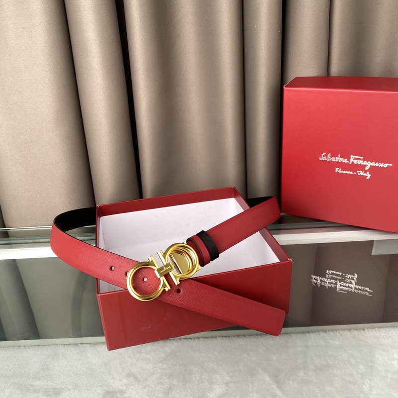 Ferragamo Reversible Leather Belt Red
