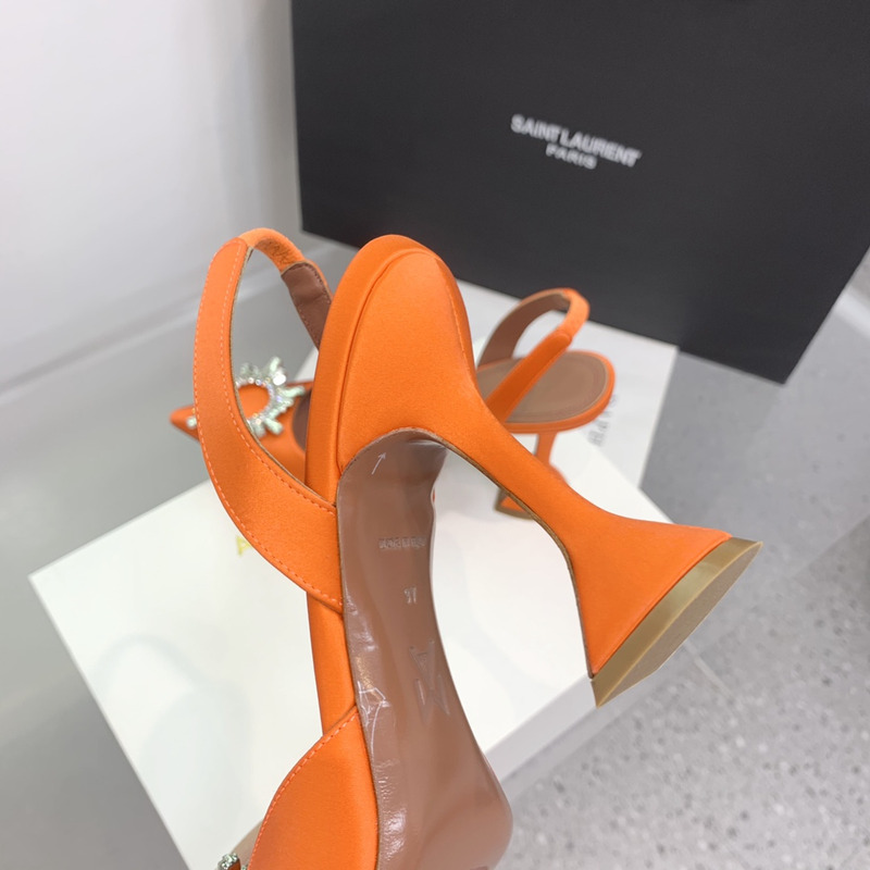 Amina Muaddi Begum Crystal Satin Slingback Pumps Orange