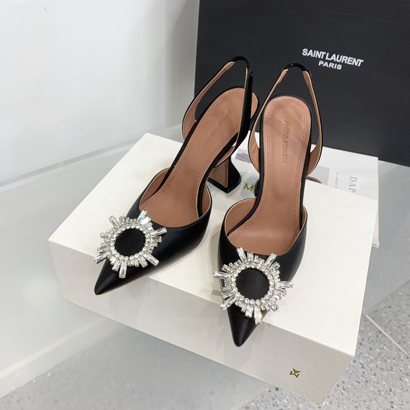Amina Muaddi  Begum Sling Silver Mirror Black