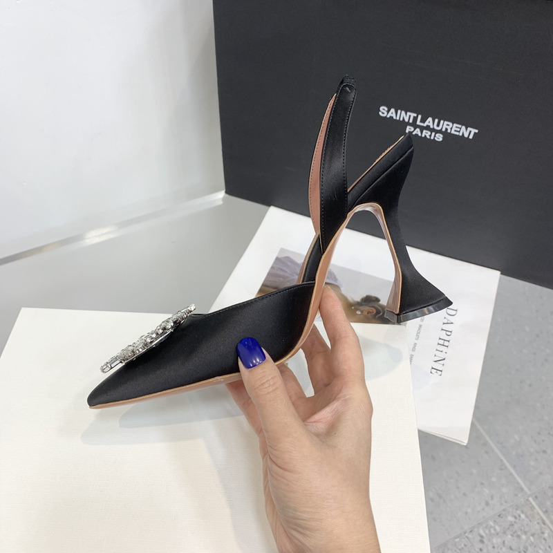 Amina Muaddi  Begum Sling Silver Mirror Black