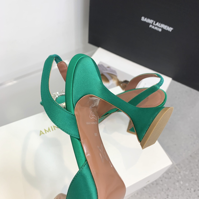Amina Muaddi  Begum Sling Silver Mirror Dark Green