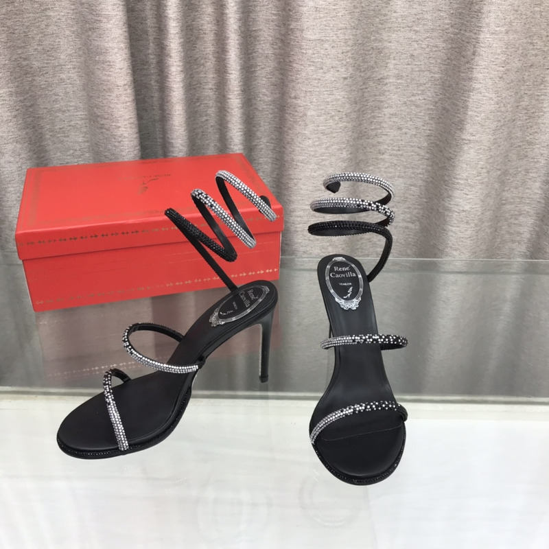 Rene Caovilla Cleo Sandal With Black And Silver Crystals 105