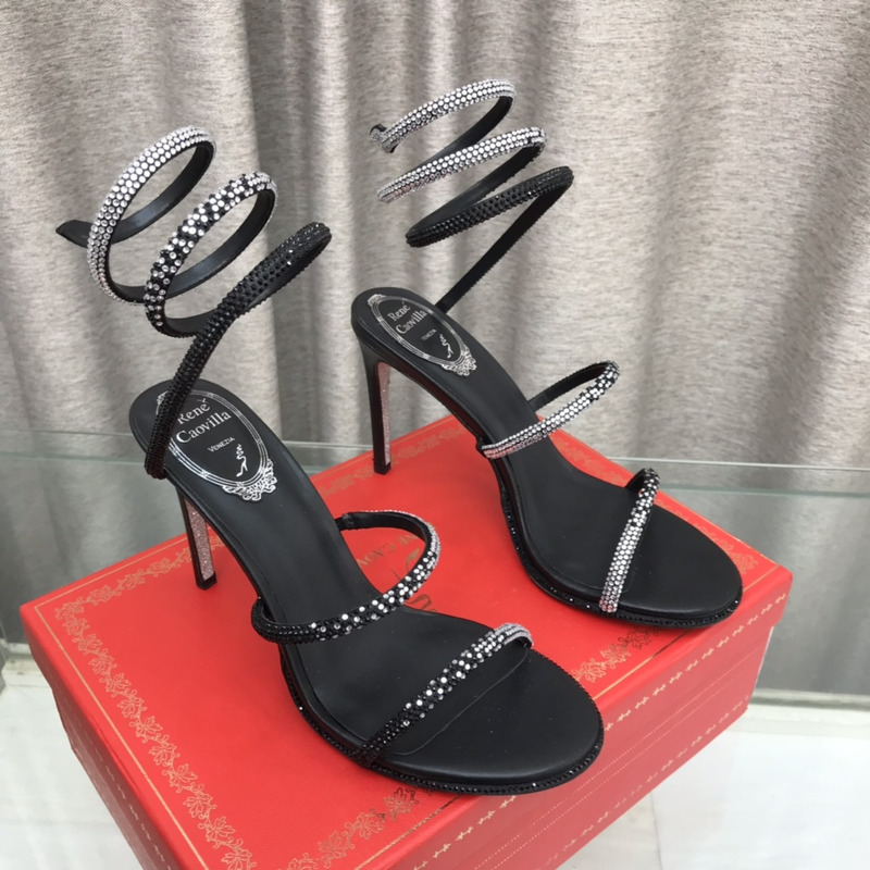 Rene Caovilla Cleo Sandal With Black And Silver Crystals 105