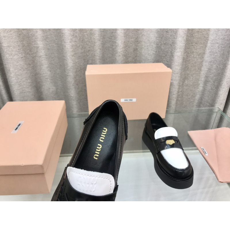 Miumiu Leather Penny Loafers Black And White