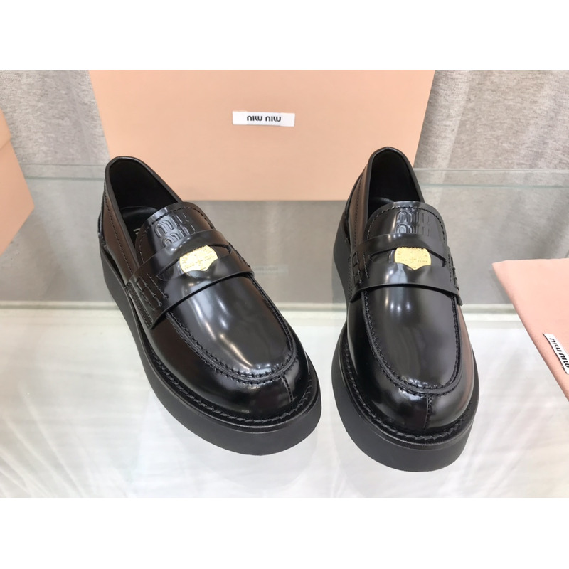 Miumiu Leather Penny Loafers Black