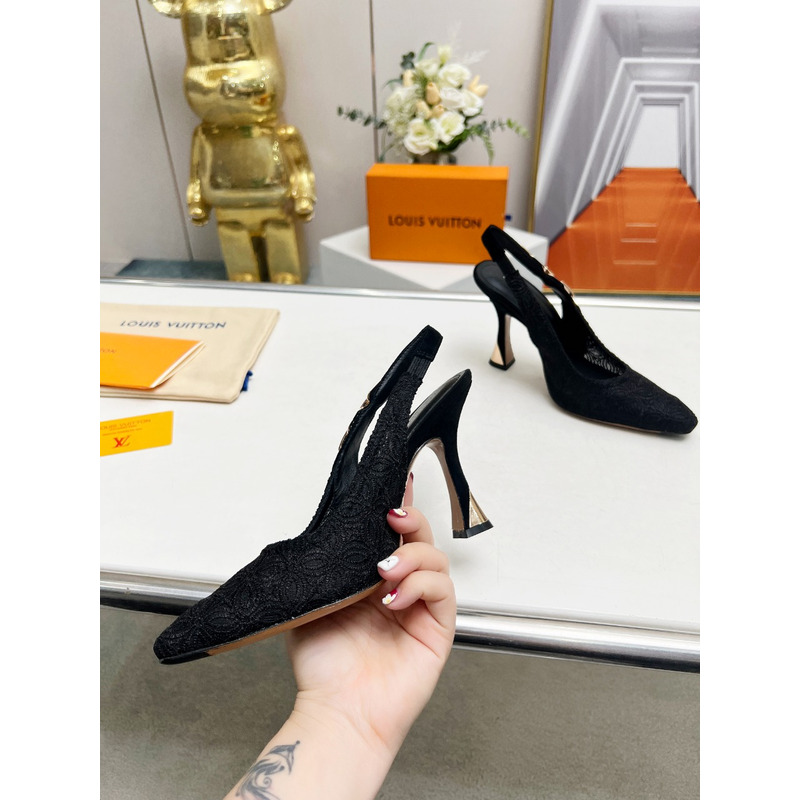 l**is V*t*n lace sandals heels in black
