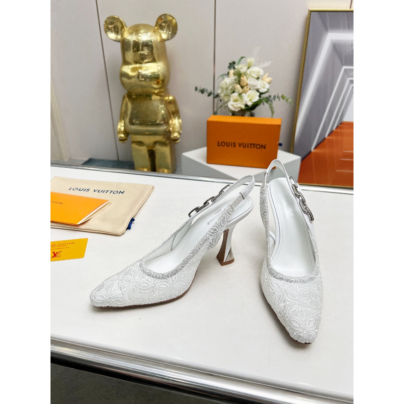 l**is V*t*n lace sandals heels in white