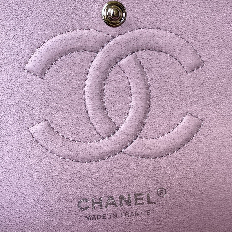 Ch*el medium caviar silver classic flap bag lilac purple