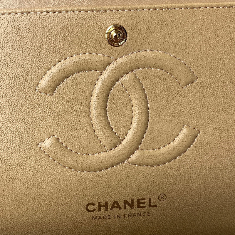 Ch*el medium lambskin gold classic flap bag beige