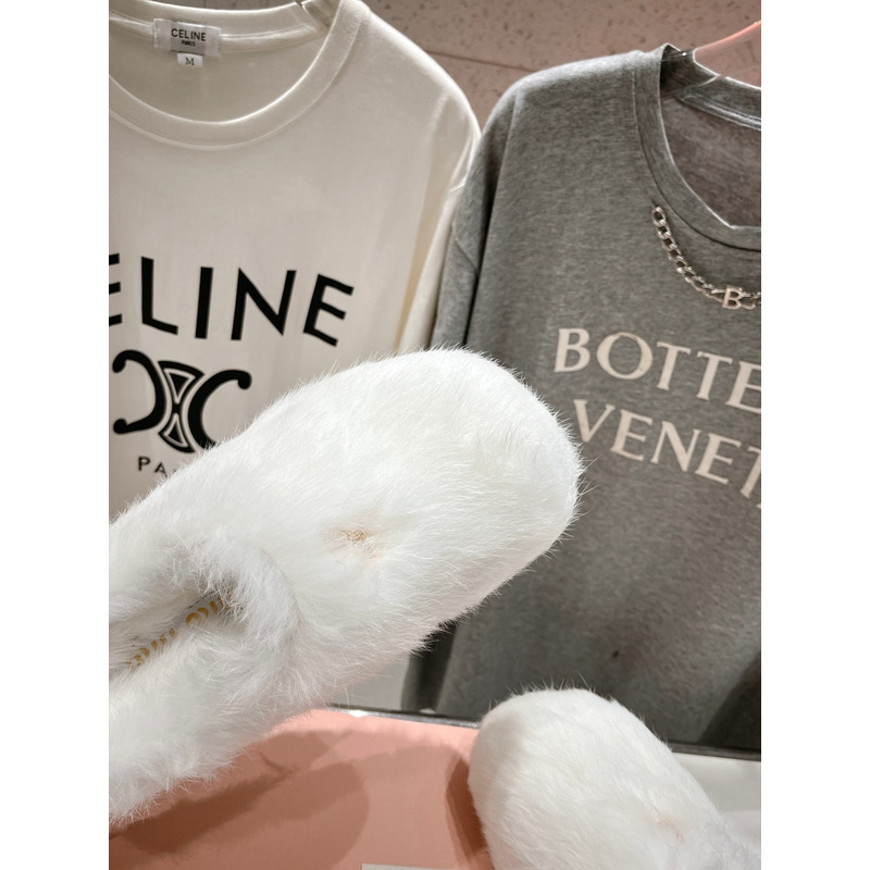 Miu Miu Logo Winter Fluffy Fur Slippers White