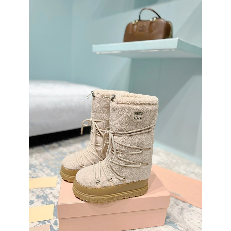 Miu Miu Shearling Après-Ski Boots Beige