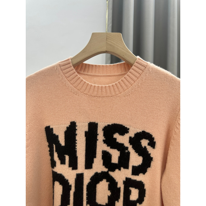 D*or cashmere sweater with black miss D*or graffiti motif pale pink