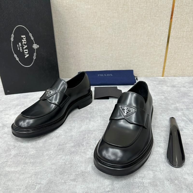 Pra*a chocolate brushed leather loafers black