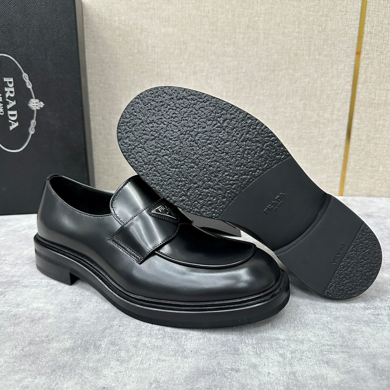 Pra*a chocolate brushed leather loafers black