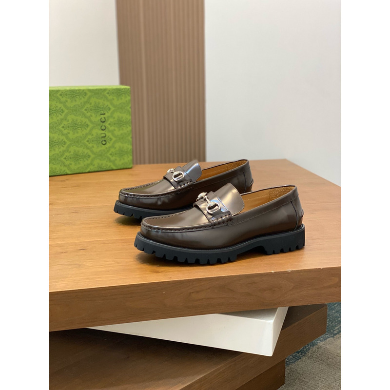 G*u*i logo loafer with horsebit dark brown