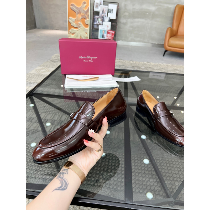 Ferragamo  Moccasin With Gancini Ornament Dark Brown