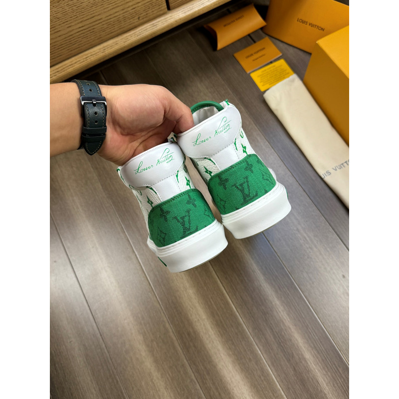 l**is V*t*n trainer high top monogram white and green