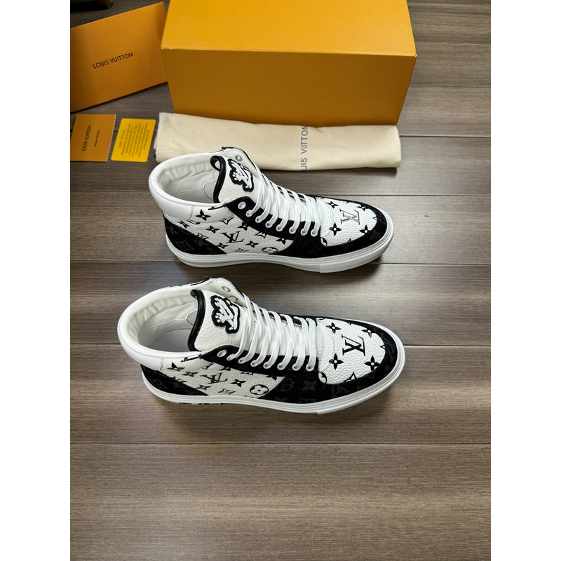 l**is V*t*n trainer high top monogram white and black
