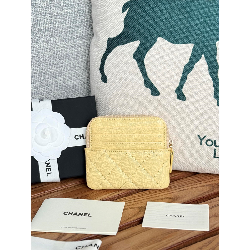 Ch*el classic zip coin purse calfskin yellow