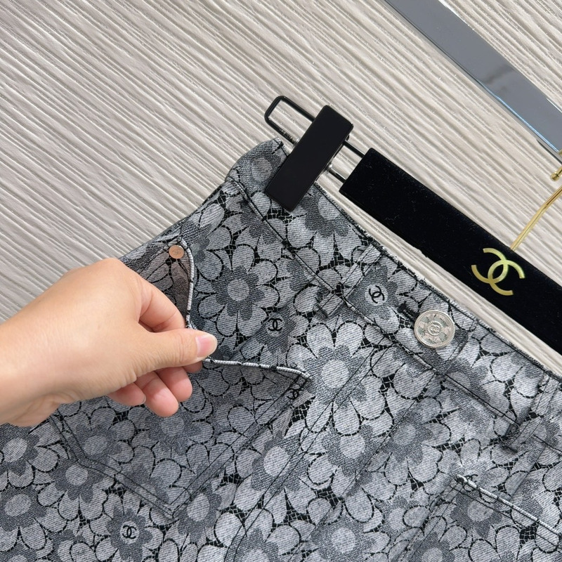 Ch*el skirt layered collage printed denim
