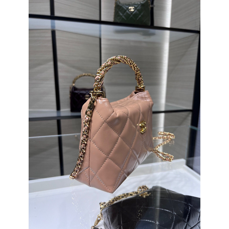 Ch*el rotating handle chain lunch box bag oil wax leather