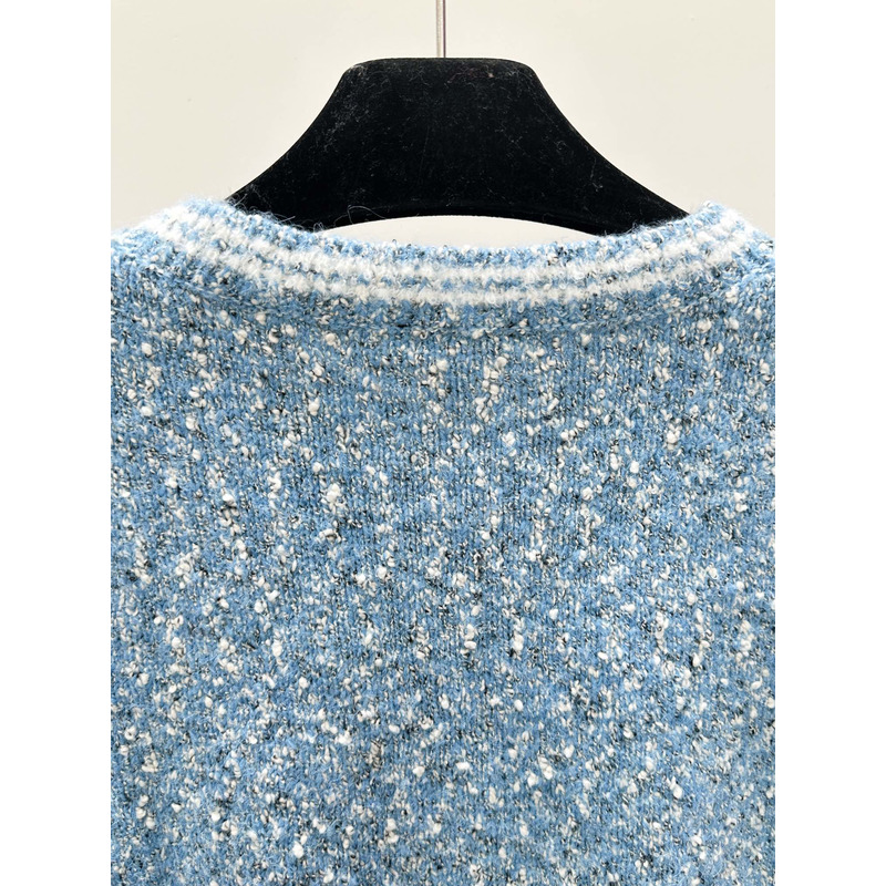Ch*el logo long sleeve cardigan sweater in blue